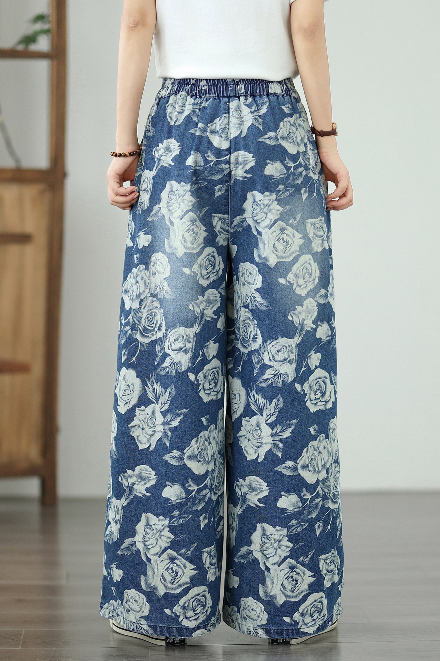 Women's Jeans Elastic Waist Wide Leg Denim Pants