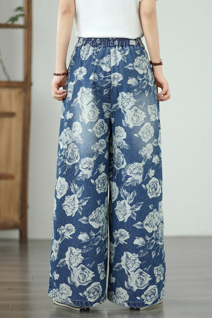 Women's Jeans Elastic Waist Wide Leg Denim Pants