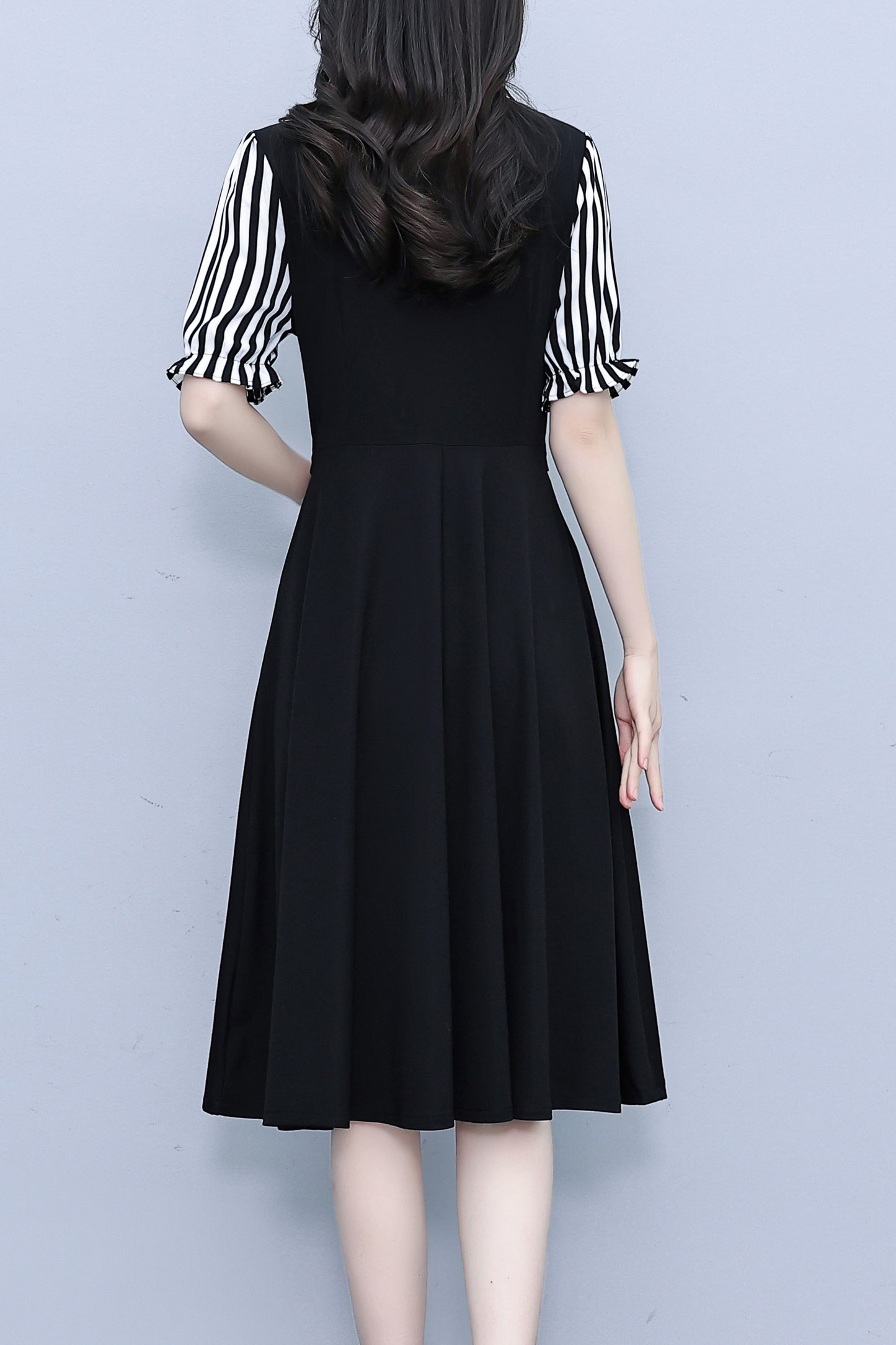 Women's Lapel V-Neck Pocket Short Sleeve Midi Dress - LAI MENG FIVE CATS