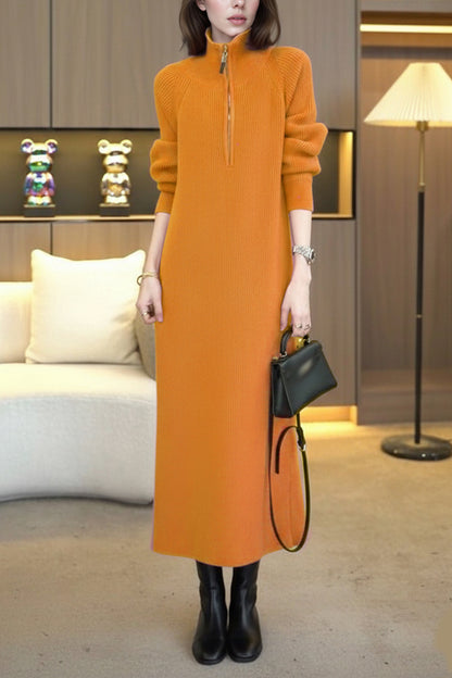 Women's Knit Long Sleeve Quarter Zip Sweater Maxi Dress