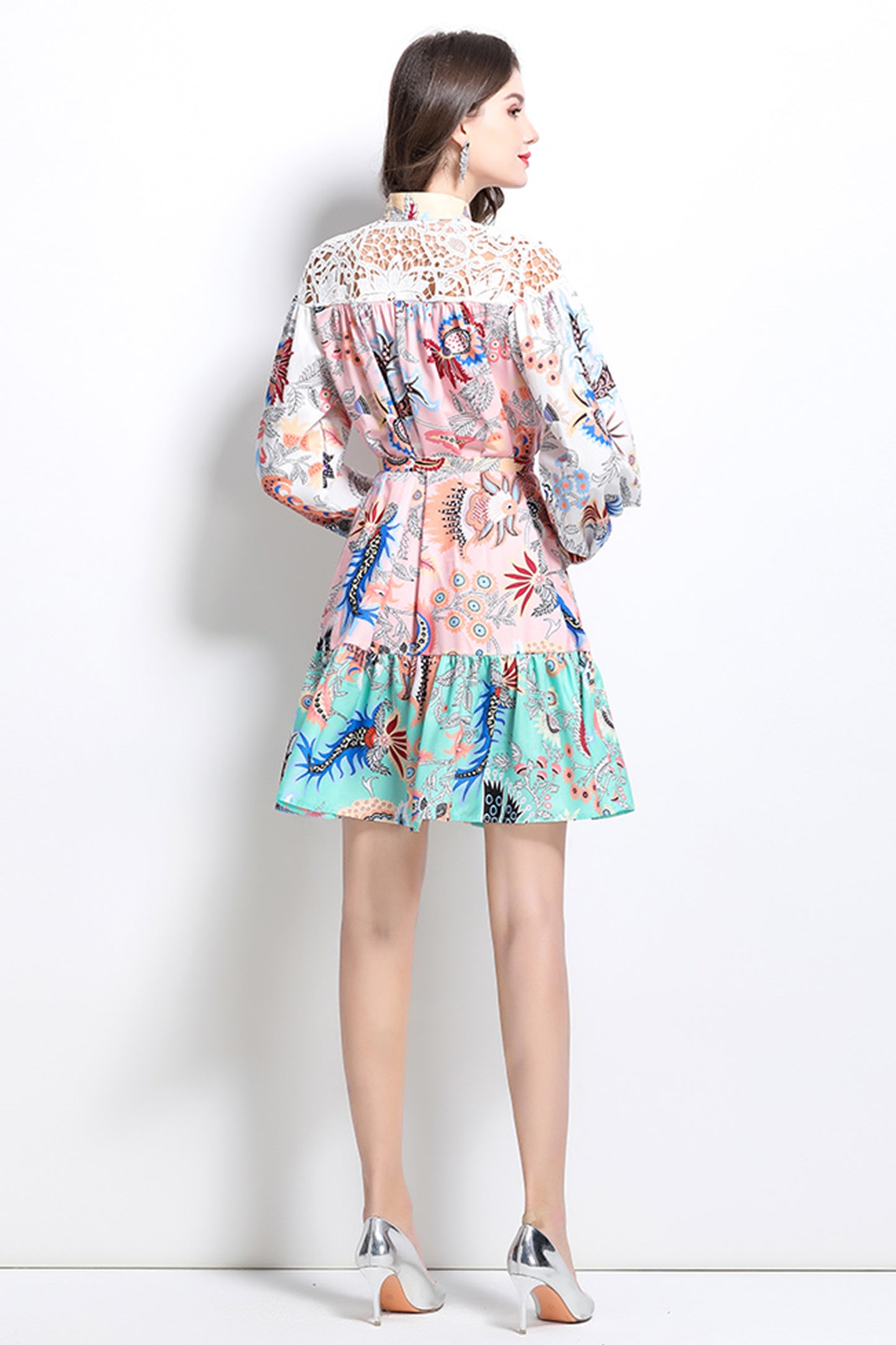 Women's Floral Print Ruffle Thin Fabric Mini Dress