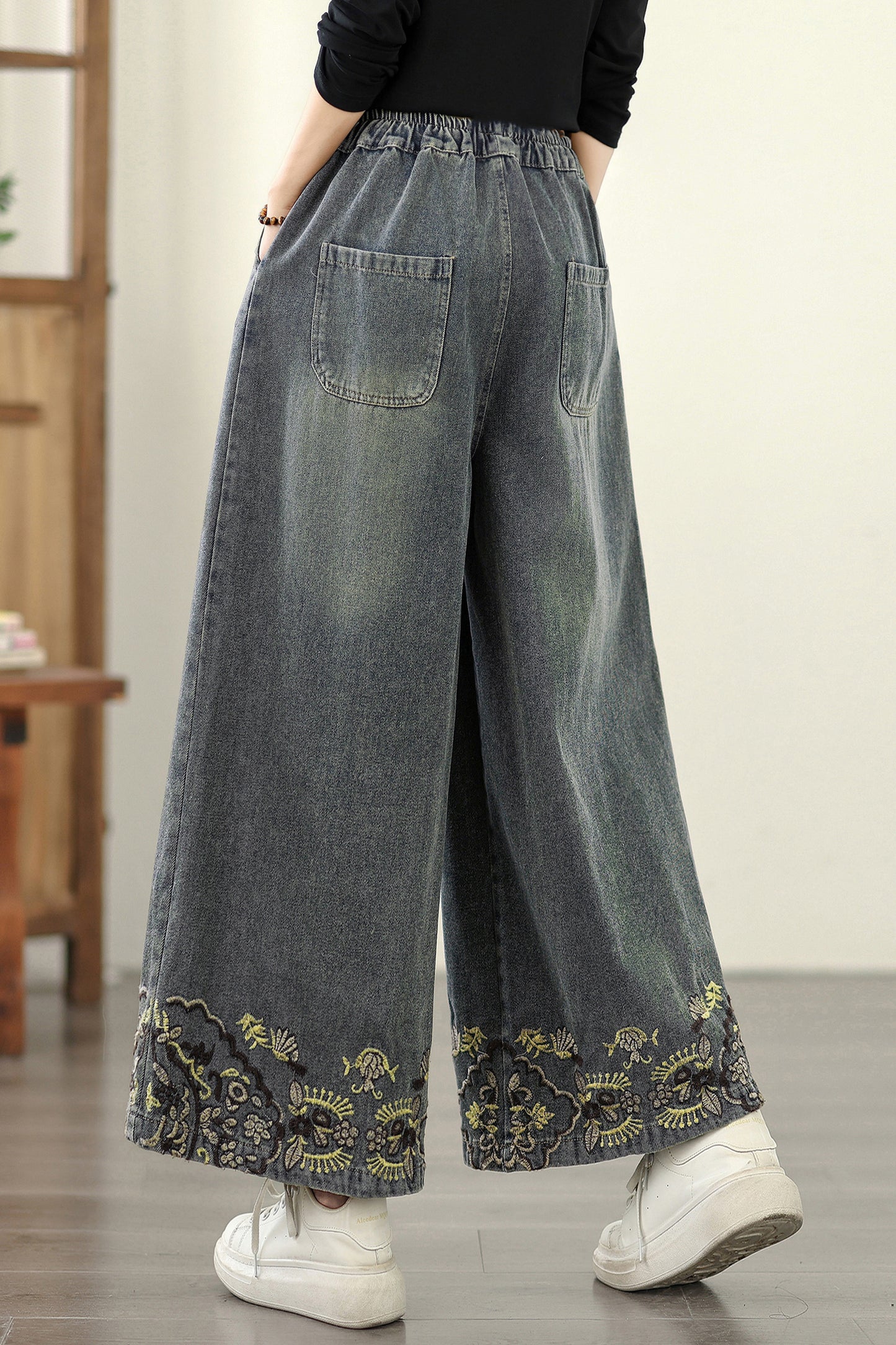 Women's Baggy Jeans Drawstring Wide Leg Denim