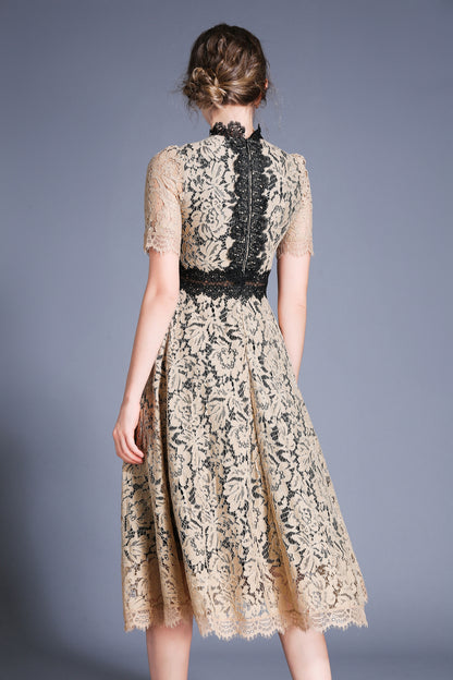SSY-Women's Short Sleeve Lace Cocktail Midi Dress