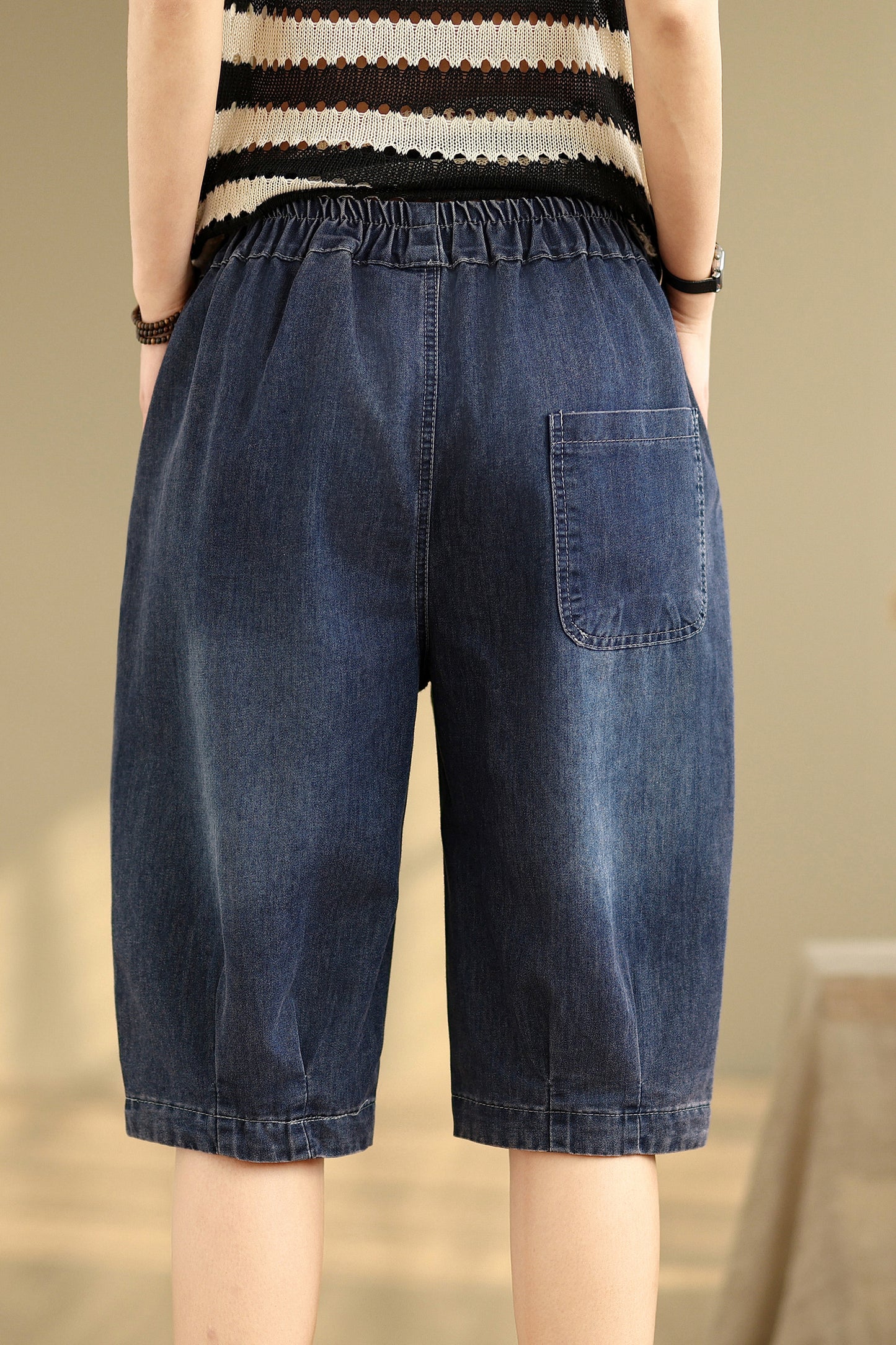 Women Denim Jeans Elastic Waist Harem Short Pants