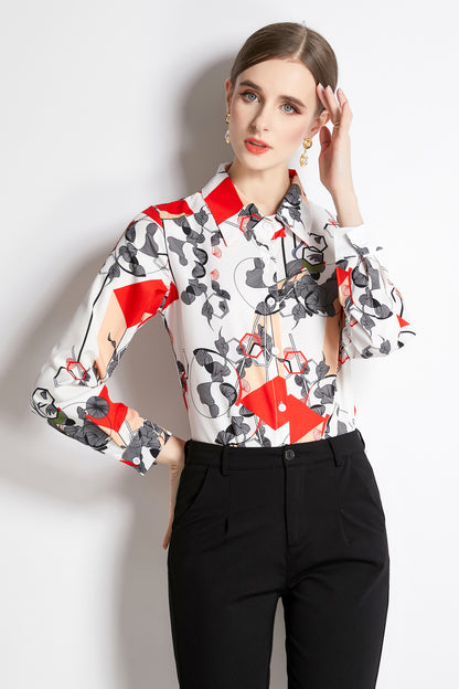ESY-Women's Shirt Floral Print Long Sleeve Button Blouse