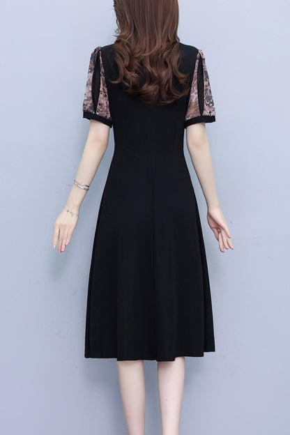 Women's Short Sleeve Pocket A-line Stretch Midi Dress