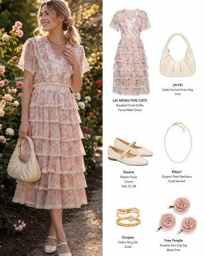 Romantic Floral Lace Trim Midi Dress
