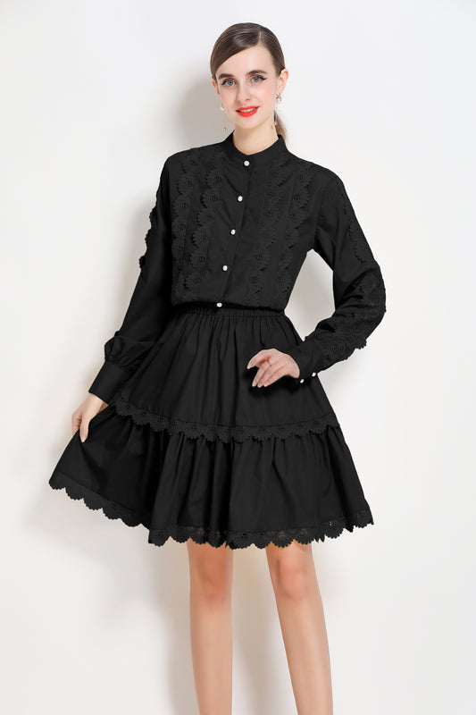 Women's 2 Piece Skirt Set Lace Elastic Waist Mini Dress