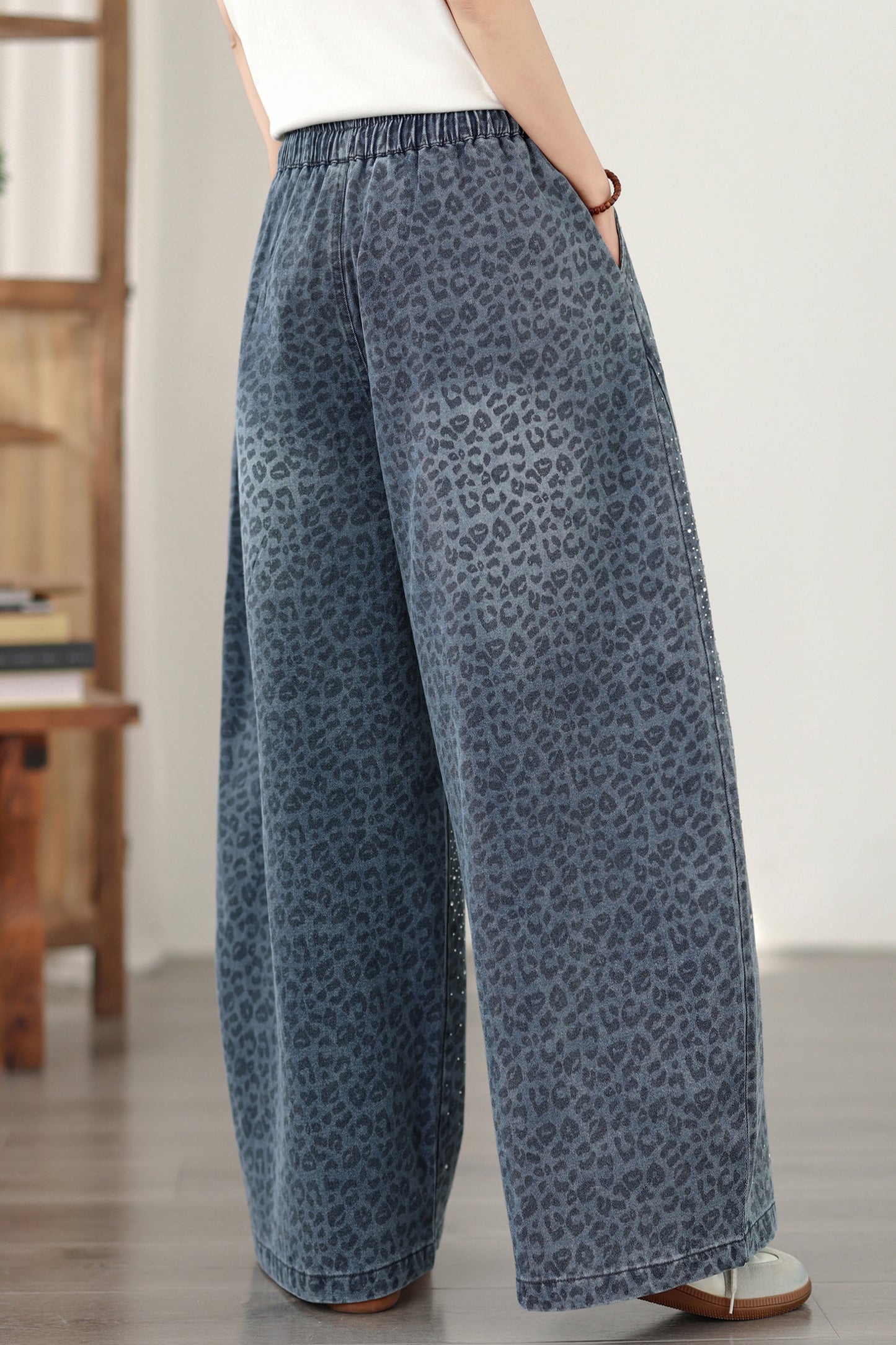 26-Women's Baggy Jeans Elastic Waist Loose Denim Pants - LAI MENG FIVE CATS