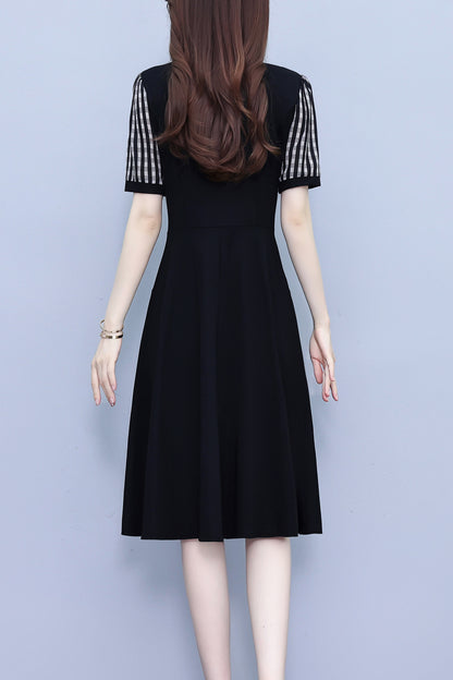 Women's Tie V-Neck Short Sleeve Pocket Midi Dress