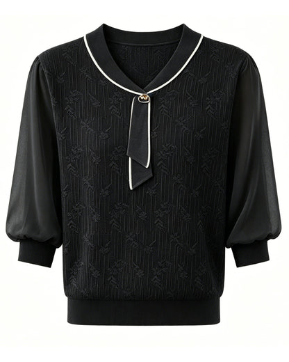 Tie-Neck Lightweight Knit Polo Top