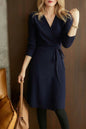 Women's Knit V Neck Sweater Wrap Midi Dress - LAI MENG FIVE CATS