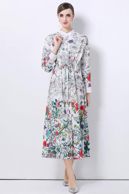 Women's Floral Print Flowy Button Split Maxi Dress
