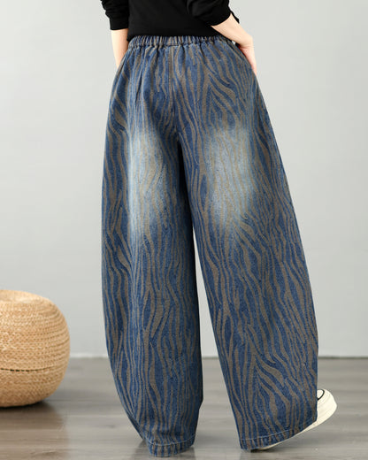 28678-Vintage Wavy Stripe Denim Wide-Leg Pants with Drawstring Waist