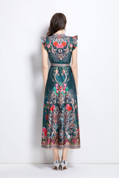 Women's Floral Print V-Neck Sleeveless Maxi Dress