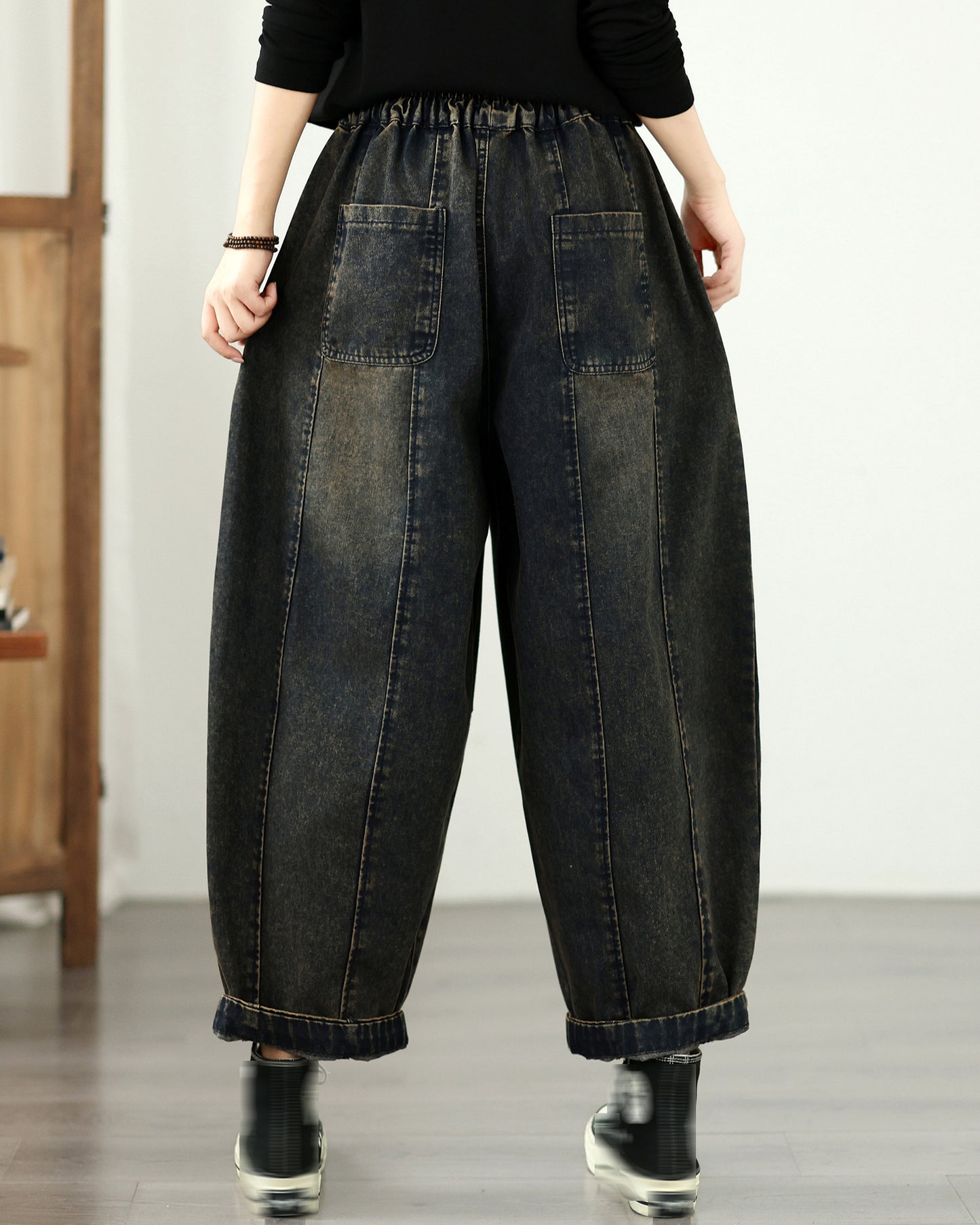 Retro Boho Patchwork Floral Print Denim Harem Pants