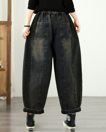 Retro Boho Patchwork Floral Print Denim Harem Pants