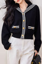 Women's Sailor Collar V-Neck Stripe Button Knit Top