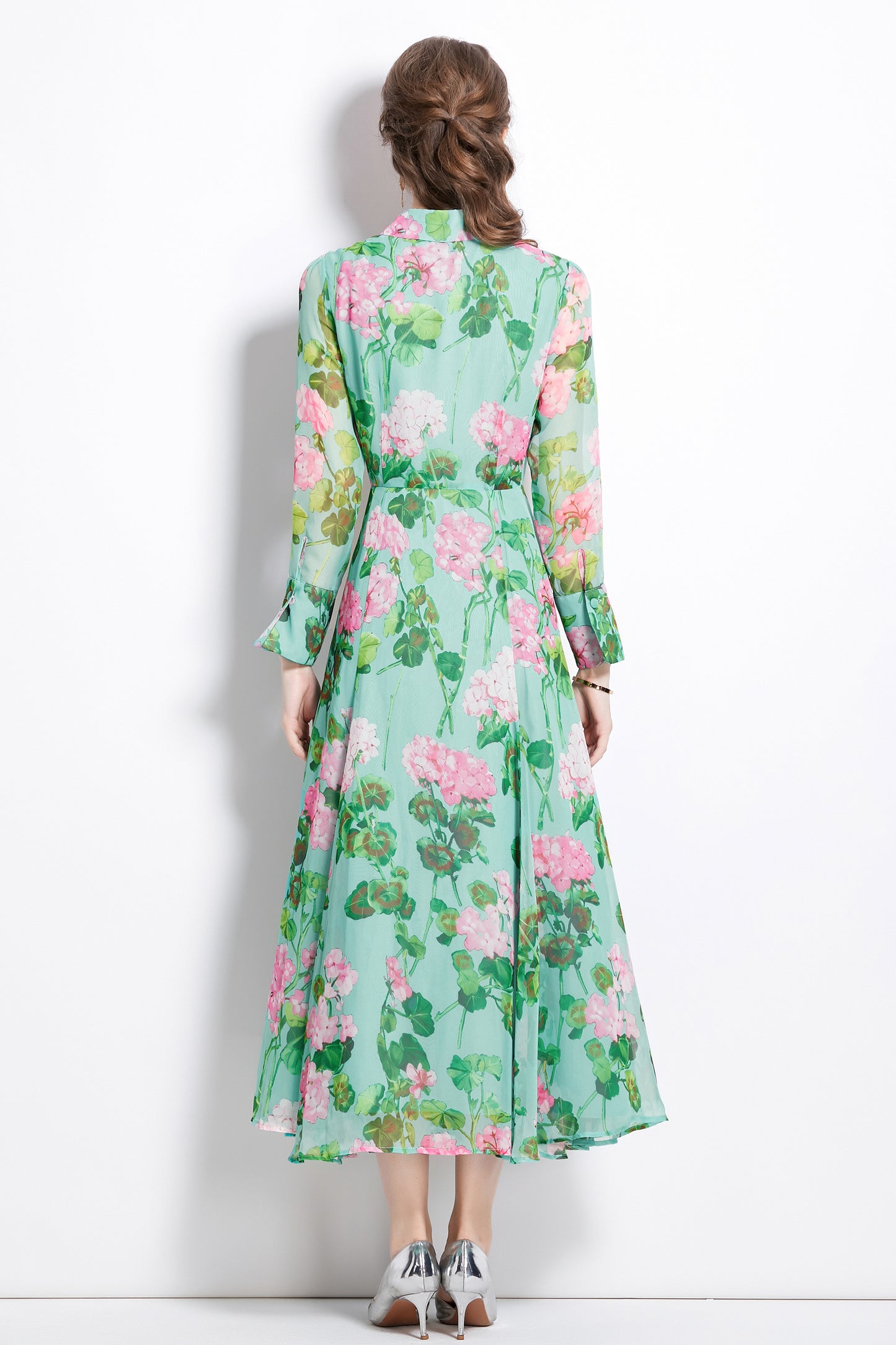 Women's Floral Print Button Up Split Maxi Dress
