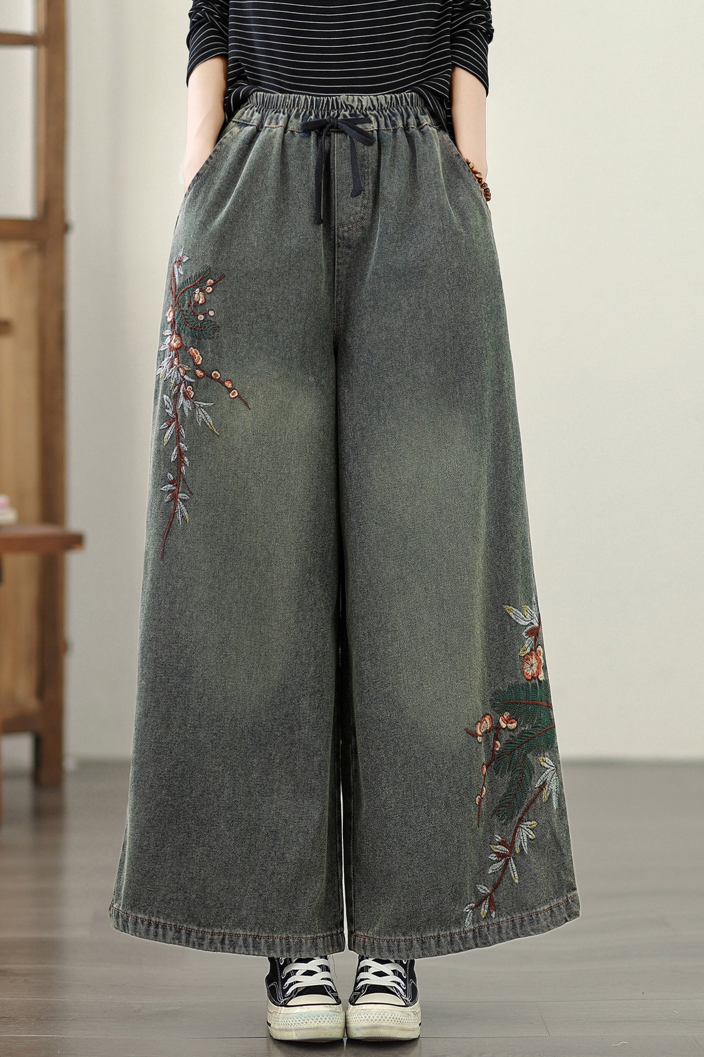 Women's Baggy Jeans Drawstring Wide Leg Denim