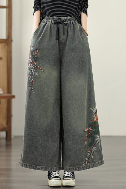 Women's Baggy Jeans Drawstring Wide Leg Denim