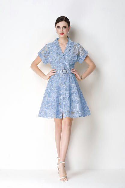 Elegant Lace Mesh Shirt Dress – Feminine & Chic