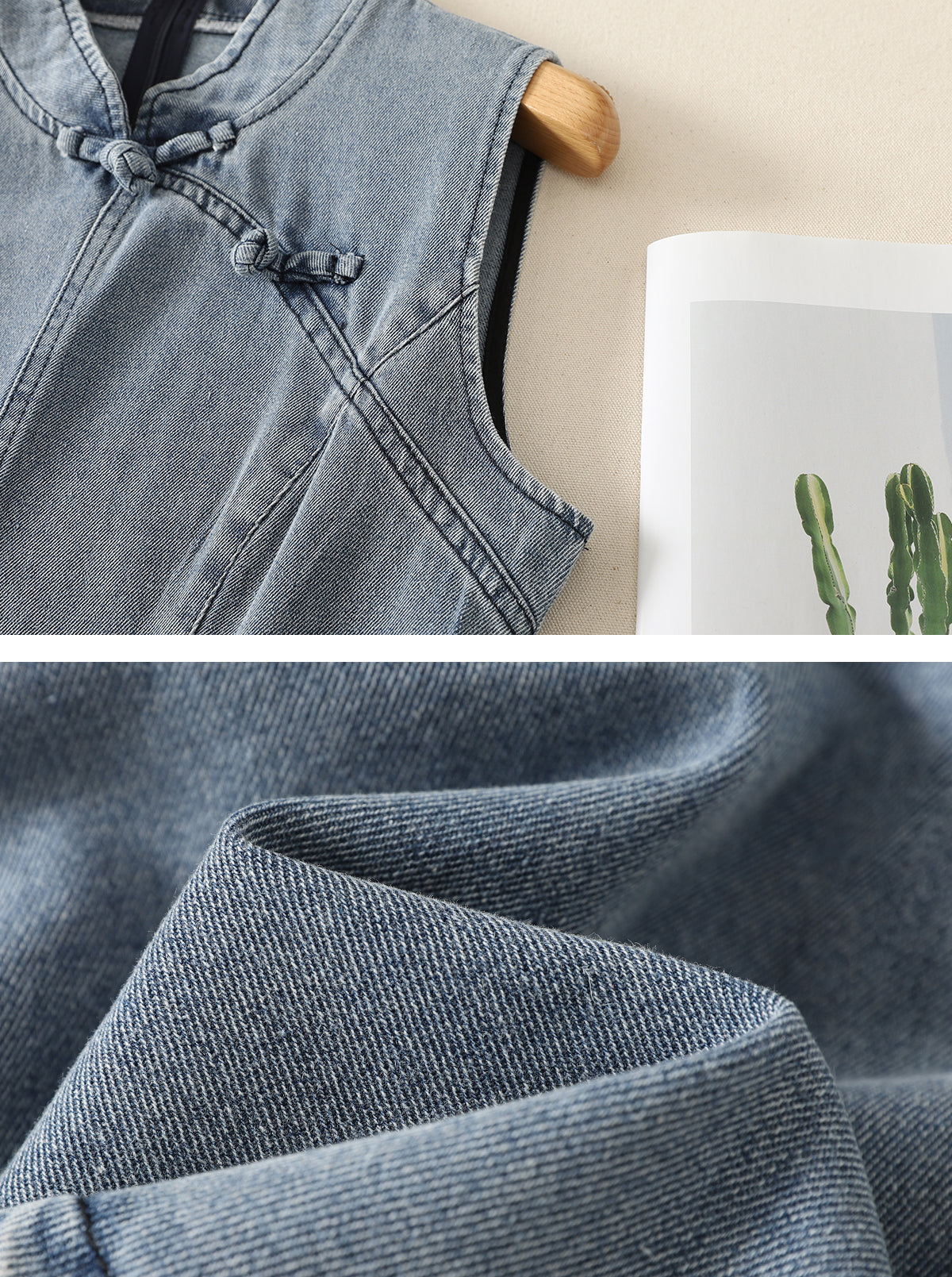 Mandarin Collar Denim Peplum Top