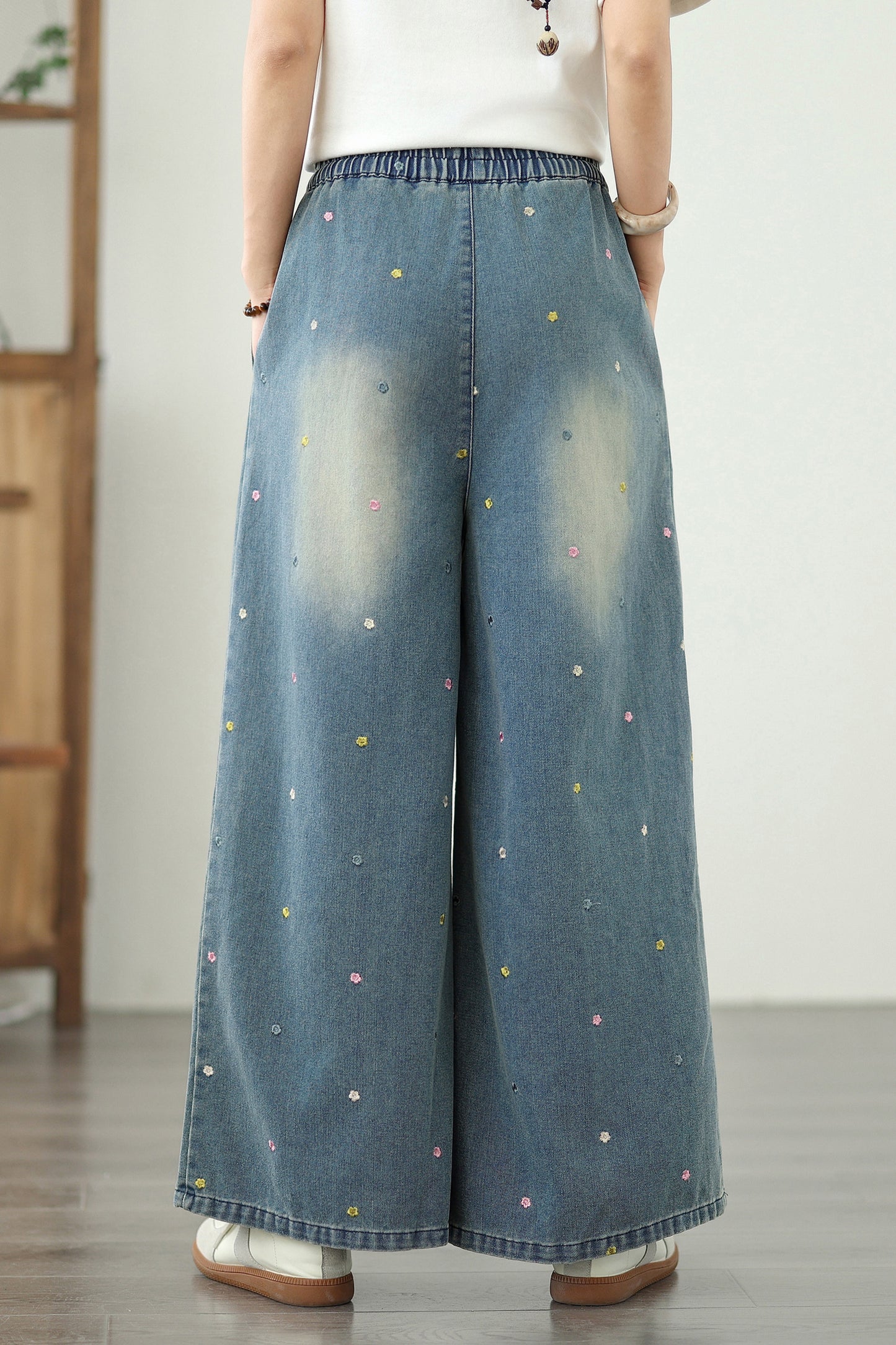 Women's Jeans Elastic Waist Wide Leg Denim Pants