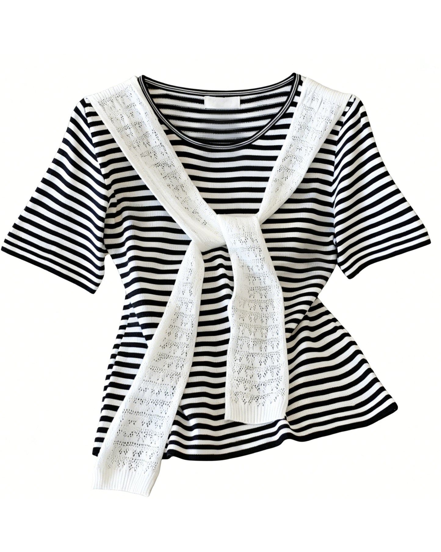 Coastal Stripe Knit Top with Scarf Tie Detail – Lightweight Summer Essential