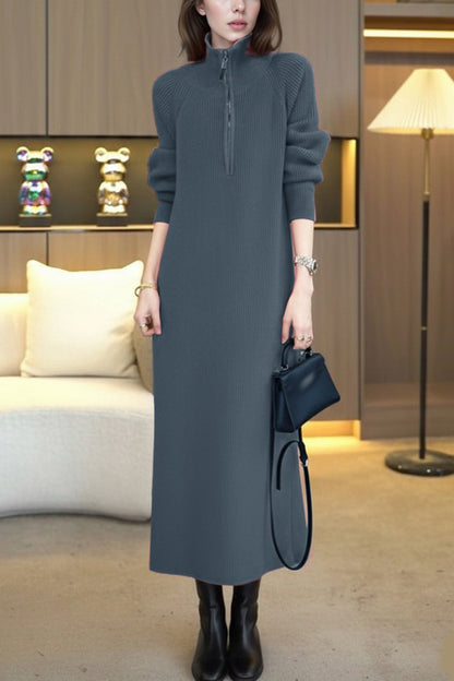 Women's Knit Long Sleeve Quarter Zip Sweater Maxi Dress