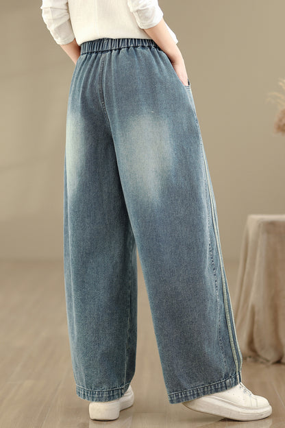 Women's Jeans Elastic Waist Wide Leg Denim Pants