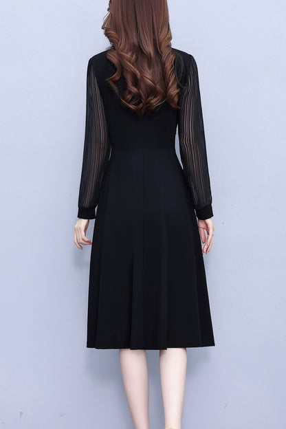 Women's V-Neck Long Sleeve with Pockets Black Dress