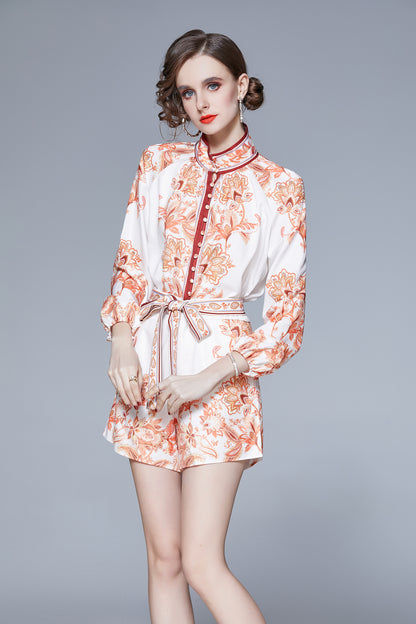 SSY-Women's 2 Piece Short Sets Button Shirt Floral Shorts Sets