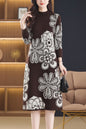 Women's Long Sleeve Print Ribbed Knitted Sweater Dress