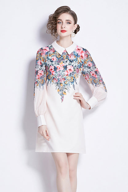 SSY-Women's Floral Chiffon Long Sleeve Mini Dress