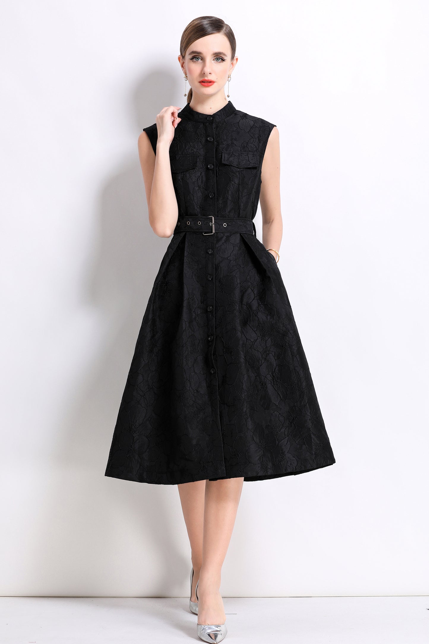 Women's Jacquard Sleeveless Vintage Rockabilly Dress