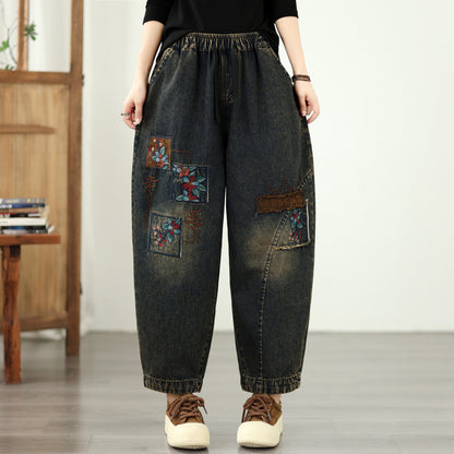 Vintage Embroidered Patchwork Denim Harem Pants