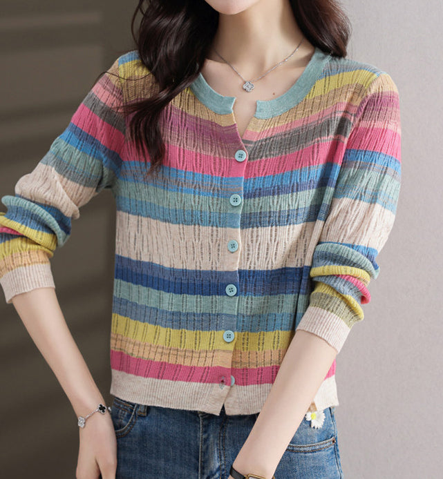 Colorful Stripe Open-Knit Cardigan – Lightweight Summer Layer