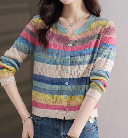 Colorful Stripe Open-Knit Cardigan – Lightweight Summer Layer