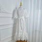 Loose Lace Midi Dress with Front Buttons, Ruffle Hem & Fully Lined - LAI MENG FIVE CATS