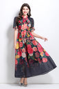 Oil painting flower print A-line dress