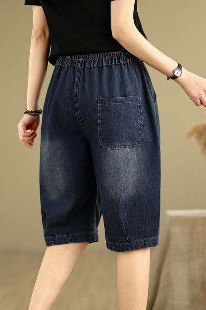 Women Denim Jeans Elastic Waist Harem Short Pants