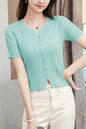 Women's V-Neck Knitted Thin Tops Ribbed Shirt