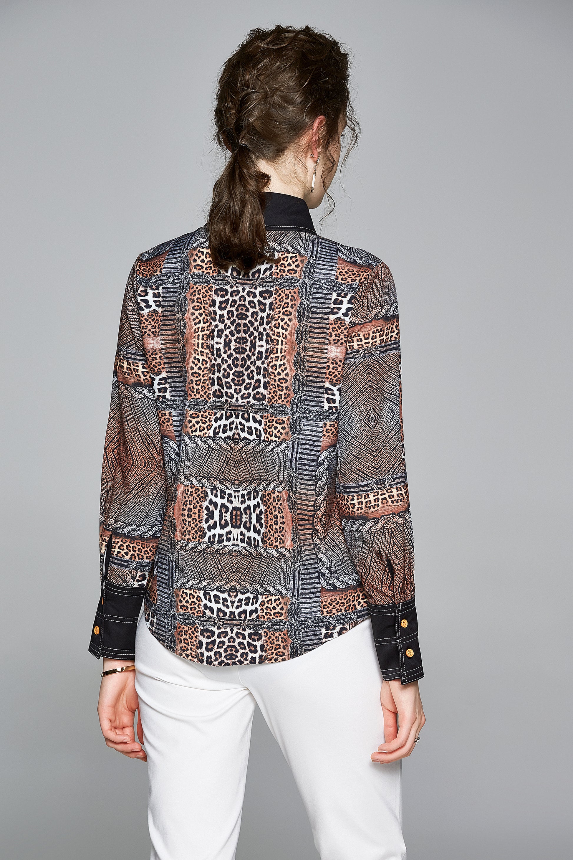 ESY-Women's Shirt Print Long Sleeve Button Blouse - LAI MENG FIVE CATS