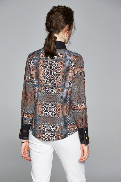 ESY-Women's Shirt Print Long Sleeve Button Blouse - LAI MENG FIVE CATS