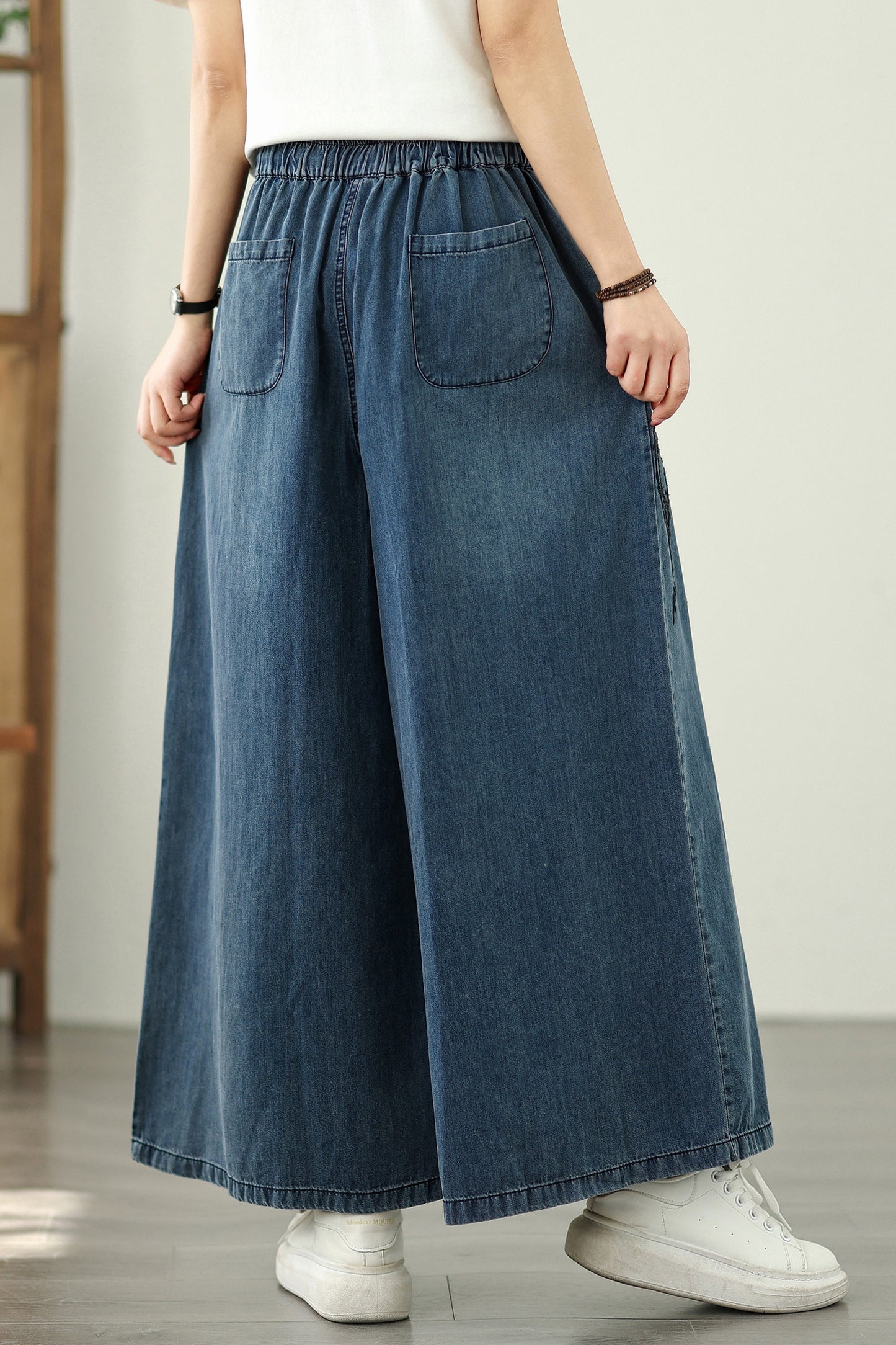 Women's Embroidery Wide Leg Denim Pants