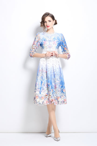 Women's Floral Lace Cocktail Party Swing Midi Dress