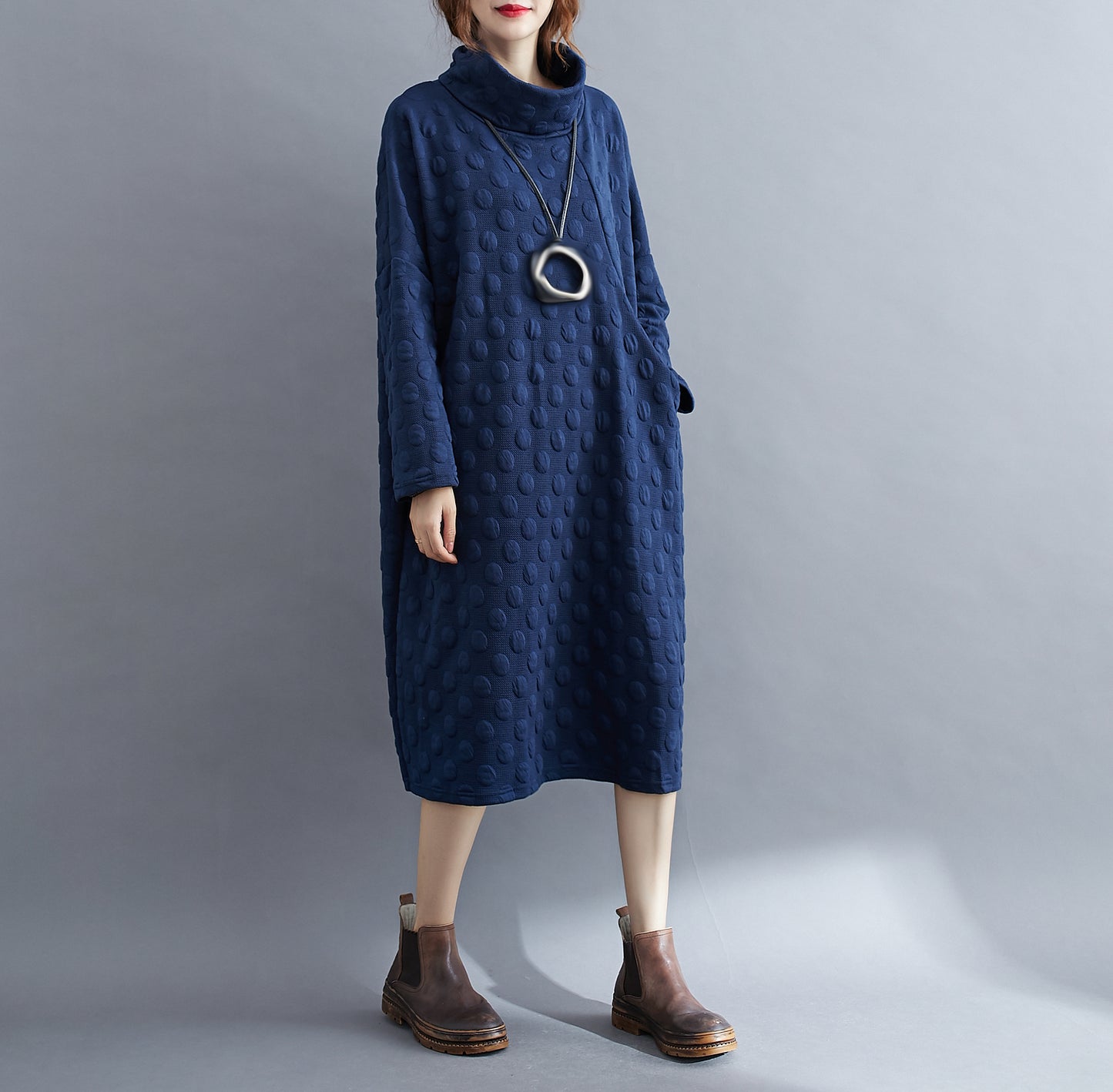 High Collar  Pullover Dress With Pocket