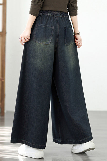 Women's Baggy Jeans Embroidery Wide Leg Denim