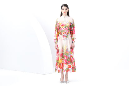 Women's Floral Print Puff Sleeve Maxi Dress